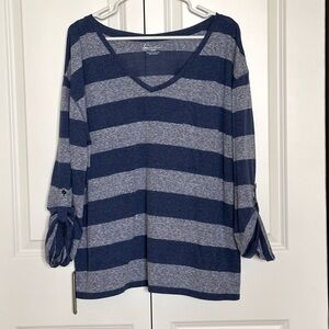 Lane Bryant Blue and Gray Striped Long Sleeve Top